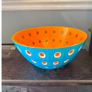 Guzzini Le Murrine Bowl Blue Orange Polka Dot Italy 9.5”